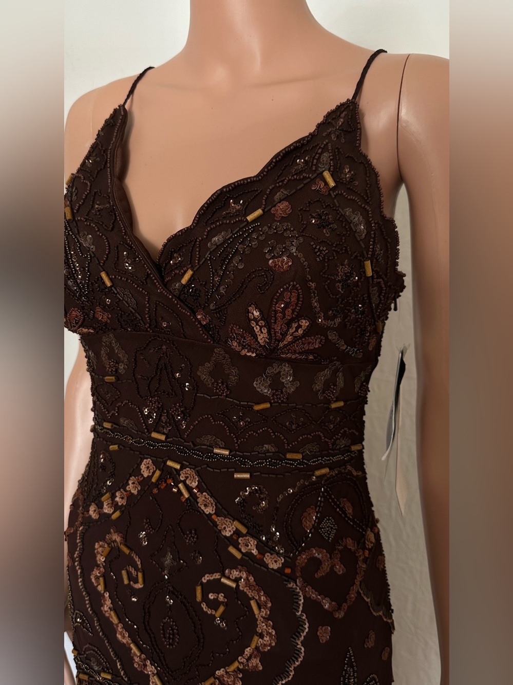 Sue Wong Brown Beaded Ruffle Maxi Dress - Picture 5 of 7